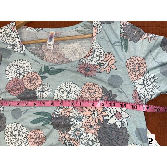 NWT LuLaRoe Cute Pastel Blue Floral Print Short-Sleeve Tunic Top Women's Size XS - Picture 7 of 9